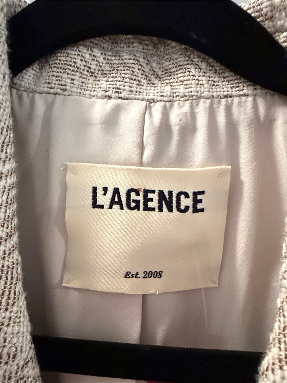 NWT L'AGENCE Cream and Tan Tweed Double-Breasted Blazer Size M - Picture 2 of 7
